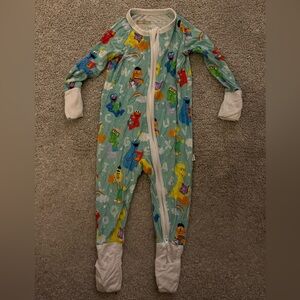 Little Sleepies Sesame Street Kids Footie Pajama - Green and White